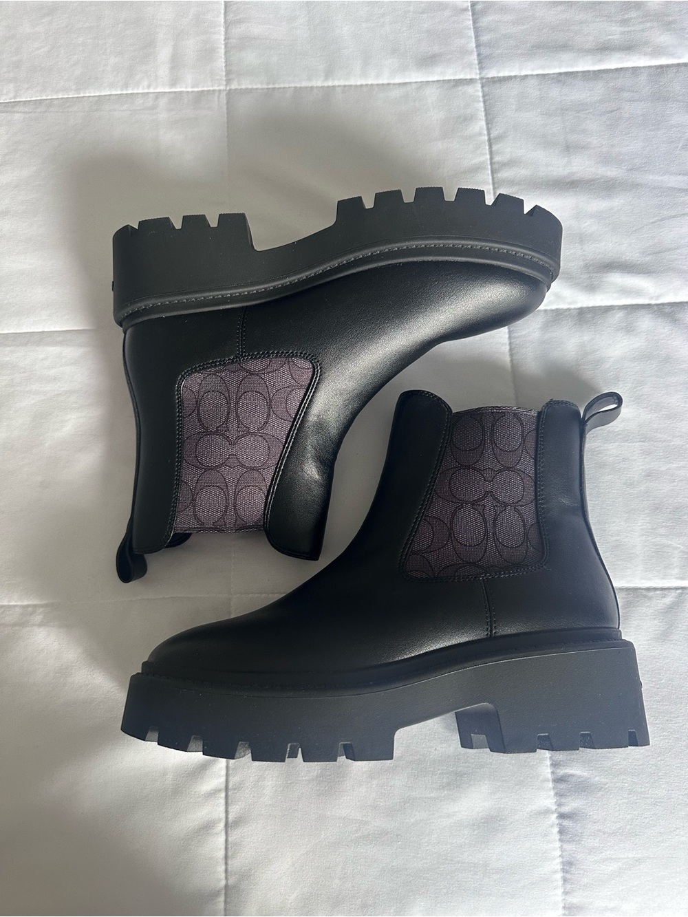 Coach Black Leather Chelsea Boots with Signature Elastic Panels